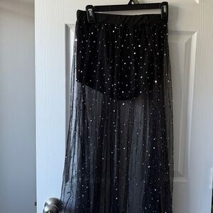 Black Sheer Skirt with Silver Dots